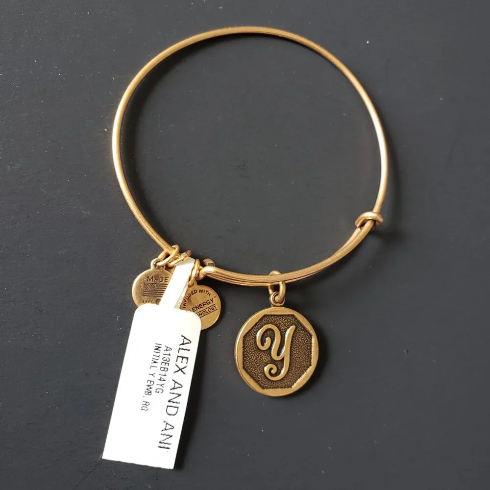NWT Alex and Ani Y Initial Letter Gold Charm Bracelet Bangle boho 739